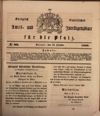 Königlich bayerisches Amts- und Intelligenzblatt für die Pfalz Mittwoch 25. Oktober 1848