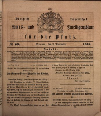 Königlich bayerisches Amts- und Intelligenzblatt für die Pfalz Donnerstag 2. November 1848