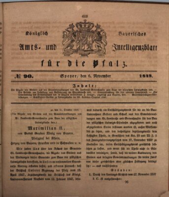 Königlich bayerisches Amts- und Intelligenzblatt für die Pfalz Montag 6. November 1848