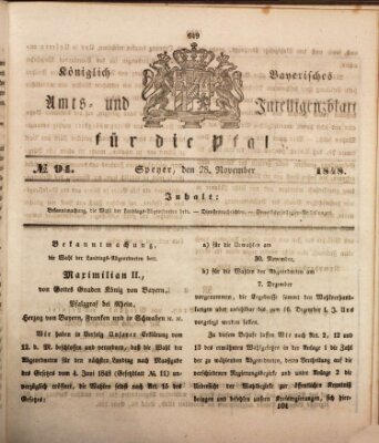 Königlich bayerisches Amts- und Intelligenzblatt für die Pfalz Dienstag 28. November 1848