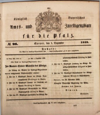 Königlich bayerisches Amts- und Intelligenzblatt für die Pfalz Freitag 1. Dezember 1848