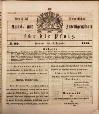 Königlich bayerisches Amts- und Intelligenzblatt für die Pfalz Freitag 15. Dezember 1848