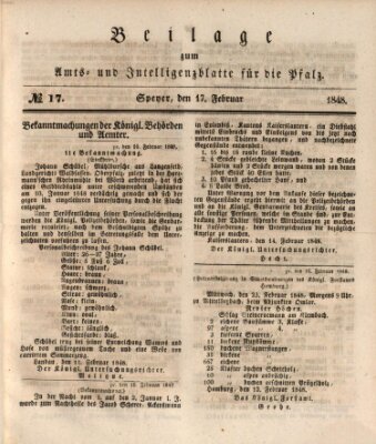 Königlich bayerisches Amts- und Intelligenzblatt für die Pfalz Donnerstag 17. Februar 1848