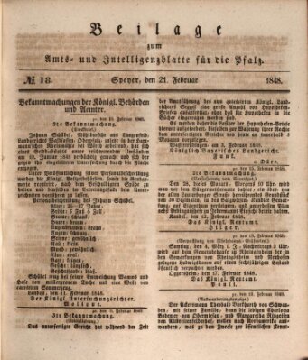 Königlich bayerisches Amts- und Intelligenzblatt für die Pfalz Montag 21. Februar 1848