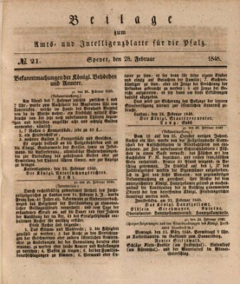 Königlich bayerisches Amts- und Intelligenzblatt für die Pfalz Montag 28. Februar 1848