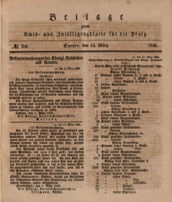Königlich bayerisches Amts- und Intelligenzblatt für die Pfalz Montag 13. März 1848