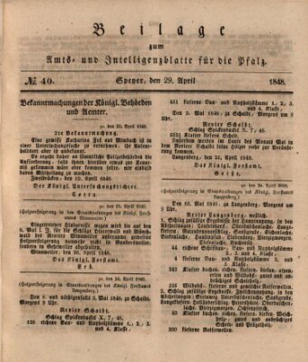 Königlich bayerisches Amts- und Intelligenzblatt für die Pfalz Samstag 29. April 1848