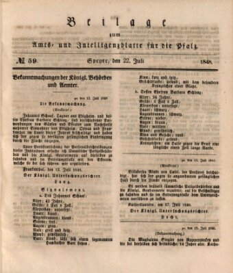 Königlich bayerisches Amts- und Intelligenzblatt für die Pfalz Samstag 22. Juli 1848