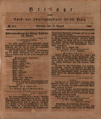 Königlich bayerisches Amts- und Intelligenzblatt für die Pfalz Dienstag 22. August 1848