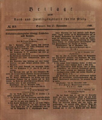 Königlich bayerisches Amts- und Intelligenzblatt für die Pfalz Montag 27. November 1848