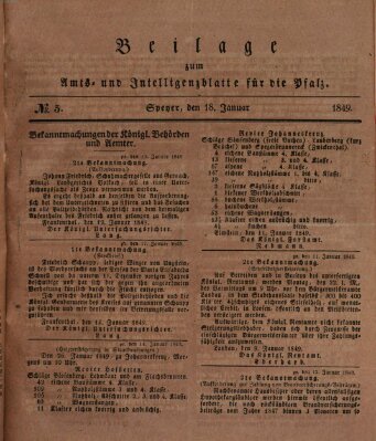 Königlich bayerisches Amts- und Intelligenzblatt für die Pfalz Donnerstag 18. Januar 1849