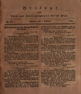 Königlich bayerisches Amts- und Intelligenzblatt für die Pfalz Samstag 3. Februar 1849