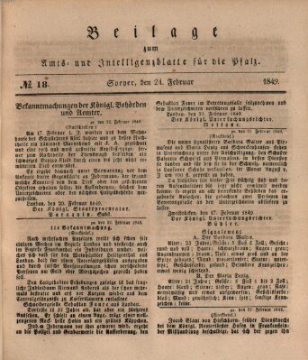 Königlich bayerisches Amts- und Intelligenzblatt für die Pfalz Samstag 24. Februar 1849