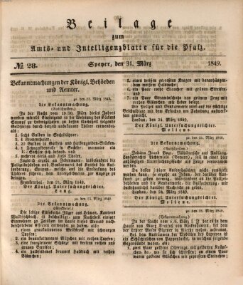 Königlich bayerisches Amts- und Intelligenzblatt für die Pfalz Samstag 31. März 1849