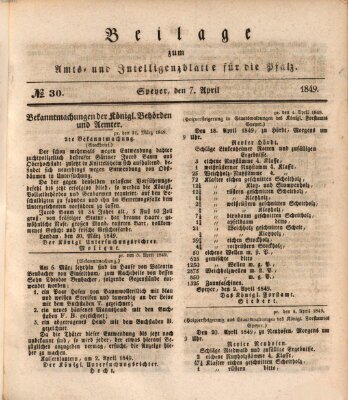 Königlich bayerisches Amts- und Intelligenzblatt für die Pfalz Samstag 7. April 1849