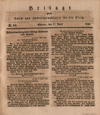 Königlich bayerisches Amts- und Intelligenzblatt für die Pfalz Freitag 27. April 1849