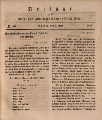 Königlich bayerisches Amts- und Intelligenzblatt für die Pfalz Samstag 7. Juli 1849