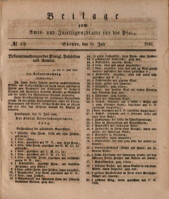 Königlich bayerisches Amts- und Intelligenzblatt für die Pfalz Montag 16. Juli 1849