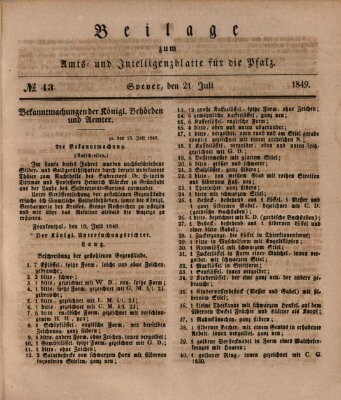 Königlich bayerisches Amts- und Intelligenzblatt für die Pfalz Samstag 21. Juli 1849