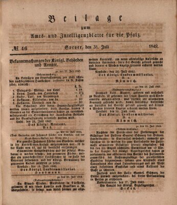 Königlich bayerisches Amts- und Intelligenzblatt für die Pfalz Dienstag 31. Juli 1849