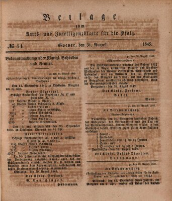 Königlich bayerisches Amts- und Intelligenzblatt für die Pfalz Freitag 31. August 1849