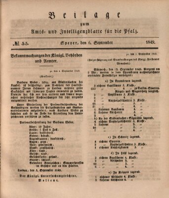 Königlich bayerisches Amts- und Intelligenzblatt für die Pfalz Donnerstag 6. September 1849