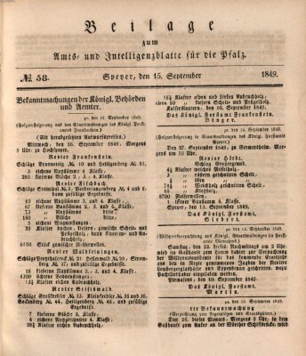 Königlich bayerisches Amts- und Intelligenzblatt für die Pfalz Samstag 15. September 1849