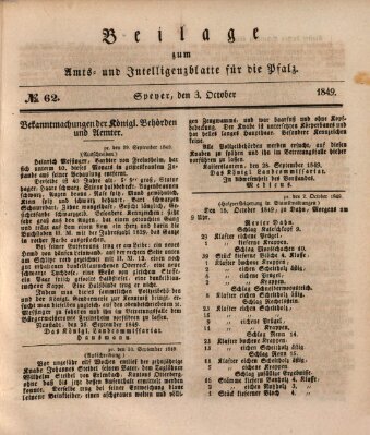 Königlich bayerisches Amts- und Intelligenzblatt für die Pfalz Mittwoch 3. Oktober 1849