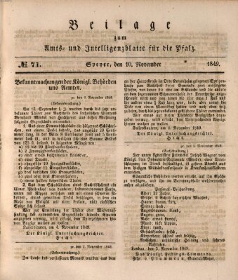 Königlich bayerisches Amts- und Intelligenzblatt für die Pfalz Samstag 10. November 1849