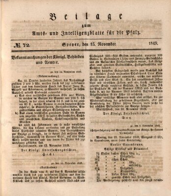 Königlich bayerisches Amts- und Intelligenzblatt für die Pfalz Donnerstag 15. November 1849