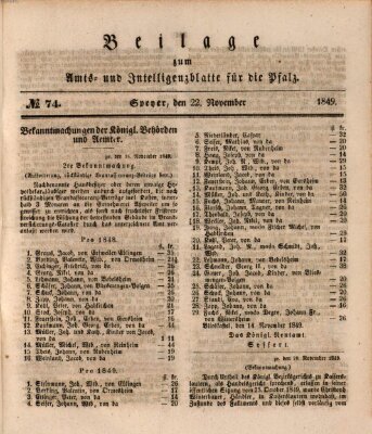Königlich bayerisches Amts- und Intelligenzblatt für die Pfalz Donnerstag 22. November 1849