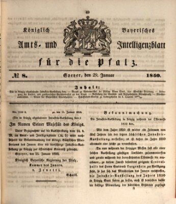 Königlich bayerisches Amts- und Intelligenzblatt für die Pfalz Dienstag 29. Januar 1850