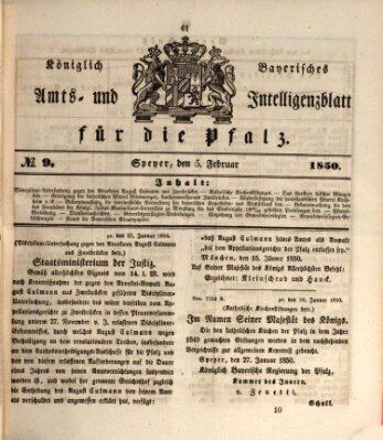 Königlich bayerisches Amts- und Intelligenzblatt für die Pfalz Dienstag 5. Februar 1850