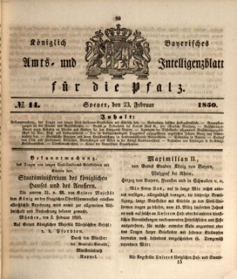 Königlich bayerisches Amts- und Intelligenzblatt für die Pfalz Samstag 23. Februar 1850