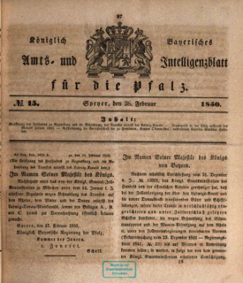 Königlich bayerisches Amts- und Intelligenzblatt für die Pfalz Dienstag 26. Februar 1850