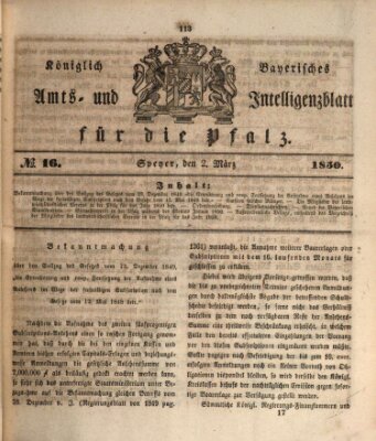 Königlich bayerisches Amts- und Intelligenzblatt für die Pfalz Samstag 2. März 1850