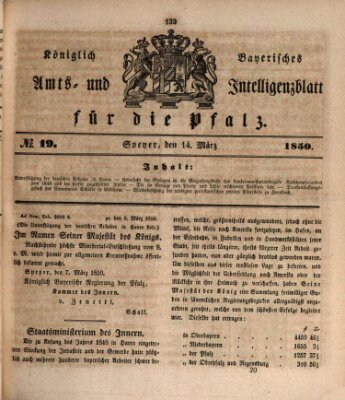 Königlich bayerisches Amts- und Intelligenzblatt für die Pfalz Donnerstag 14. März 1850