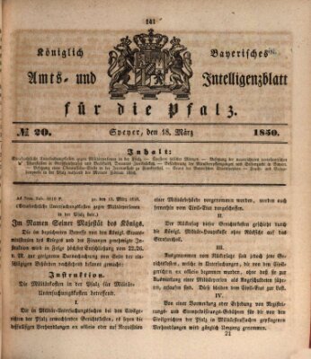 Königlich bayerisches Amts- und Intelligenzblatt für die Pfalz Montag 18. März 1850