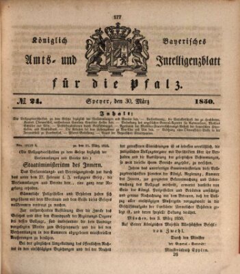 Königlich bayerisches Amts- und Intelligenzblatt für die Pfalz Samstag 30. März 1850