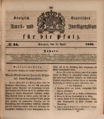 Königlich bayerisches Amts- und Intelligenzblatt für die Pfalz Dienstag 30. April 1850