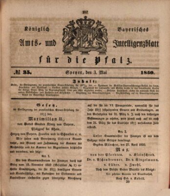 Königlich bayerisches Amts- und Intelligenzblatt für die Pfalz Freitag 3. Mai 1850