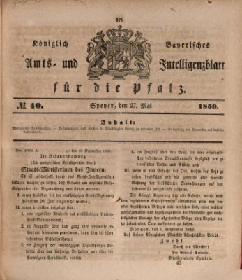 Königlich bayerisches Amts- und Intelligenzblatt für die Pfalz Montag 27. Mai 1850