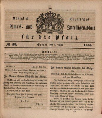 Königlich bayerisches Amts- und Intelligenzblatt für die Pfalz Samstag 1. Juni 1850