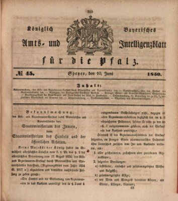 Königlich bayerisches Amts- und Intelligenzblatt für die Pfalz Montag 10. Juni 1850