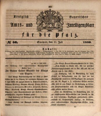 Königlich bayerisches Amts- und Intelligenzblatt für die Pfalz Montag 15. Juli 1850