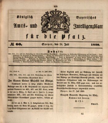 Königlich bayerisches Amts- und Intelligenzblatt für die Pfalz Freitag 26. Juli 1850