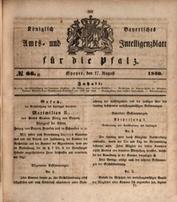 Königlich bayerisches Amts- und Intelligenzblatt für die Pfalz Samstag 17. August 1850