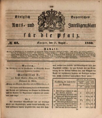 Königlich bayerisches Amts- und Intelligenzblatt für die Pfalz Mittwoch 21. August 1850