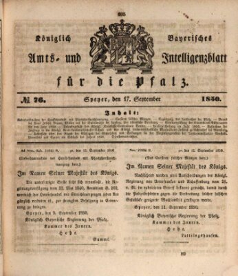 Königlich bayerisches Amts- und Intelligenzblatt für die Pfalz Dienstag 17. September 1850