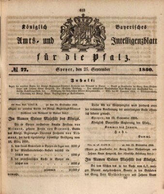 Königlich bayerisches Amts- und Intelligenzblatt für die Pfalz Mittwoch 25. September 1850